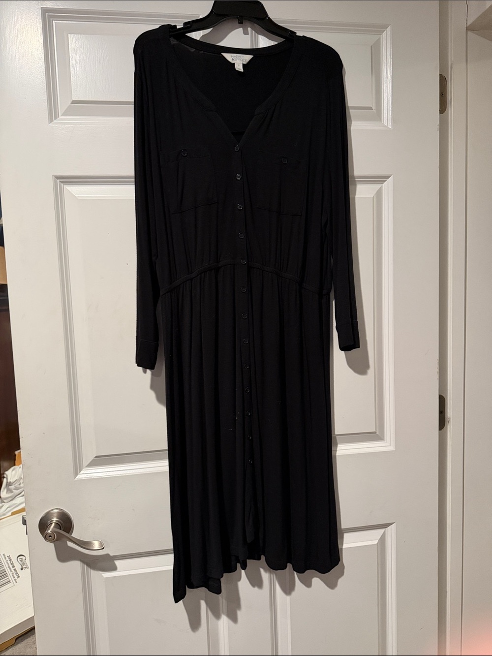 Market & Spruce Black Long-Sleeve Button-Front Midi Dress